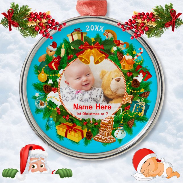Baby's First Christmas Ornament with Photo (Baby's 1st Christmas Ornament. Baby's First Christmas Ornaments. New Baby Gifts with Photo. Babies.)