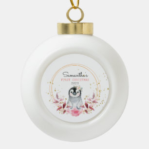 Baby's First Christmas Penguin Ceramic Ball Christmas Ornament