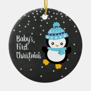 Baby's First Christmas Penguin Chalkboard Ceramic Tree Decoration
