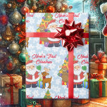 Baby's First Christmas  Personalise Name Santa Wrapping Paper<br><div class="desc">Baby's Personalise Name First Christmas Santa Wrapping Paper</div>
