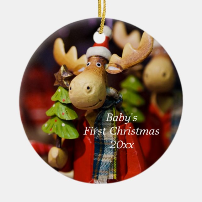 Baby's First Christmas Personalised Moose Ornament (Front)