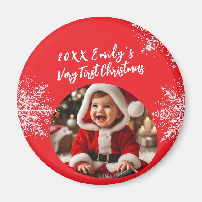 Baby's First Christmas Personalised Photo  Magnet (Front)