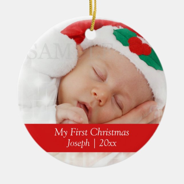 Baby's First Christmas Personalised Photo Template Ceramic Tree Decoration (Front)