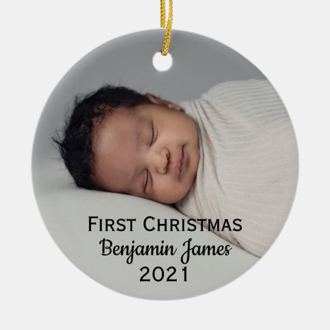 Babys First Christmas Personalized Modern Ceramic Ceramic Tree Decoration (Front)