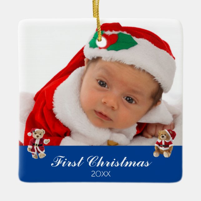 Baby's First Christmas Personalized Square Ceramic Ornament (Front)
