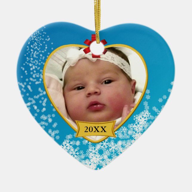 Baby's First Christmas Photo and Birthday Ceramic Tree Decoration (Front)