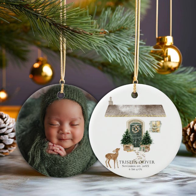 Baby's First Christmas Photo Birth Stats  Ceramic Tree Decoration (Creator Uploaded)