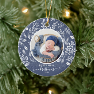 Baby's First Christmas Photo Blue Ceramic Tree Decoration