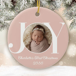 Baby's First Christmas Photo Blush Pink Ceramic Tree Decoration