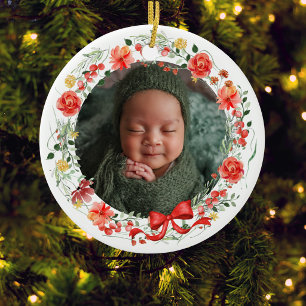 Babys First Christmas Photo Botanical Ceramic Tree Decoration