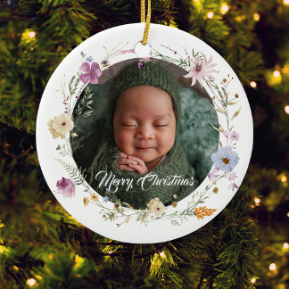 Babys First Christmas Photo Botanical Ceramic Tree Decoration