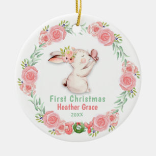 Babys First Christmas Photo Bunny Personalized Ceramic Tree Decoration