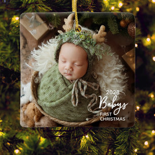 Babys First Christmas Photo Ceramic Ornament
