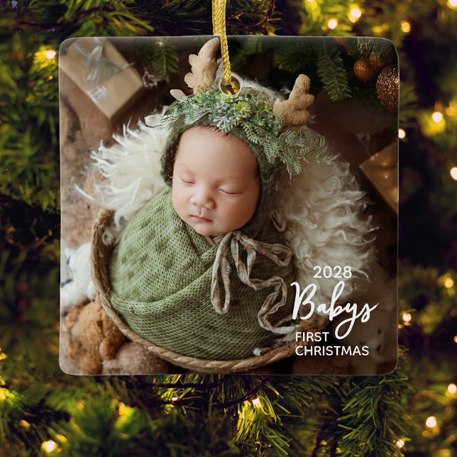 Babys First Christmas Photo Ceramic Ornament (Creator Uploaded)