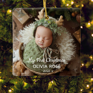 Babys First Christmas Photo Ceramic Ornament