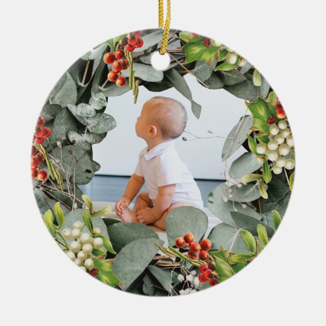 Baby's First Christmas Photo Ceramic Tree Decoration (Front)