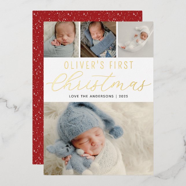  Babys First Christmas Photo Collage Gold (Front/Back)