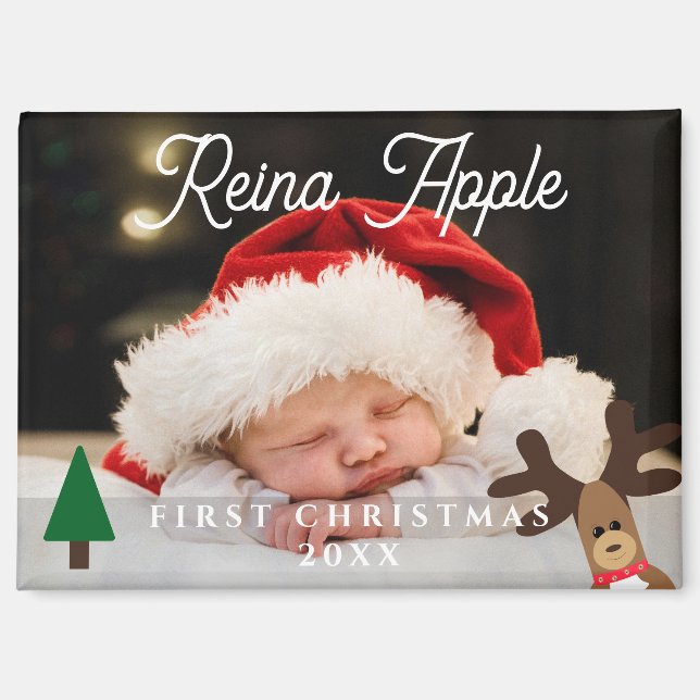 Baby's First Christmas Photo Cute Reindeer Magnet (Front)