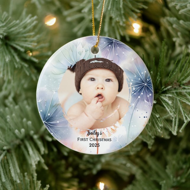 Baby's First Christmas Photo Dandelion,  Ceramic Tree Decoration (Tree)
