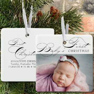 Baby's First Christmas Photo Elegant Calligraphy Ceramic Ornament