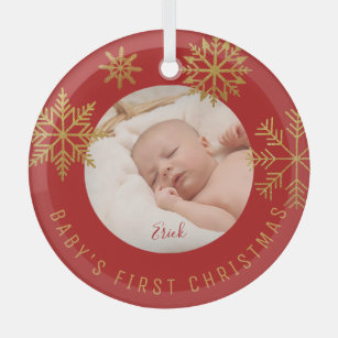 Babys First Christmas Photo Gift Glass Tree Decoration