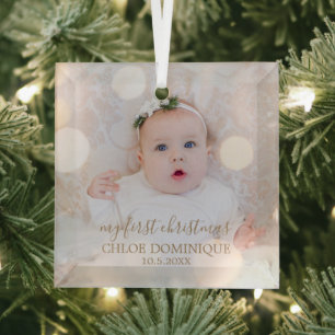 Baby's First Christmas Photo Glass Tree Decoration