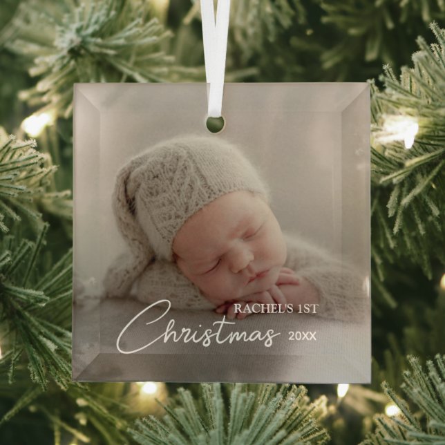 Baby's First Christmas Photo Glass Tree Decoration (Insitu)