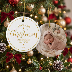 Baby's First Christmas Photo Gold Keepsake Ceramic Tree Decoration