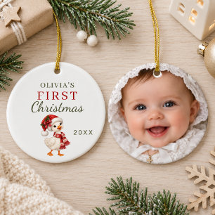 Baby's First Christmas photo Goose Ceramic Tree Decoration