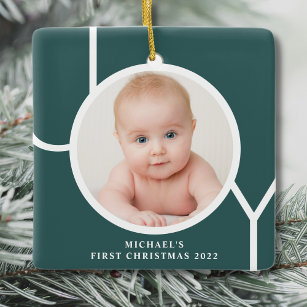 Baby's First Christmas Photo Green Ceramic Ornament