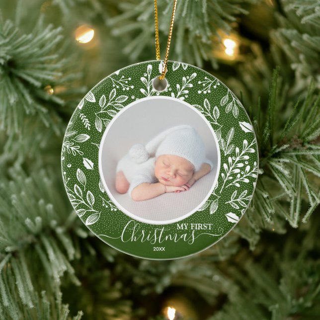 Baby's First Christmas Photo Green Ceramic Tree Decoration (Tree)