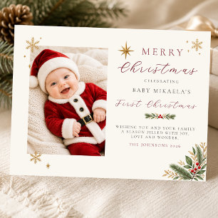 Baby's First Christmas Photo Holiday Card I Ivory