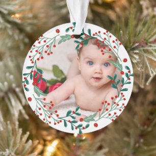 Baby's first christmas photo holiday cherry  ornament
