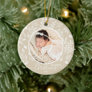 Baby's First Christmas Photo Ivory Ceramic Tree Decoration