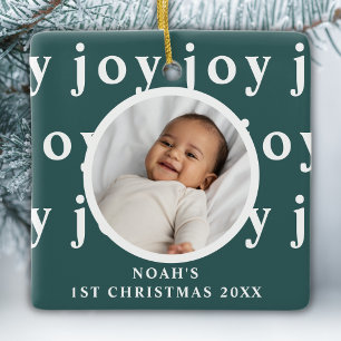 Baby's First Christmas Photo Joy Green Ceramic Ornament
