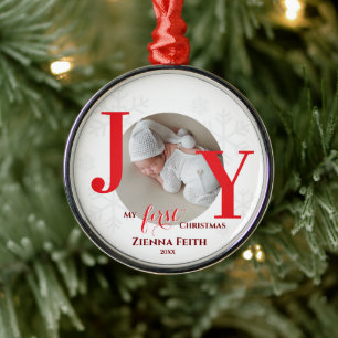 Baby's First Christmas Photo JOY Metal Tree Decoration