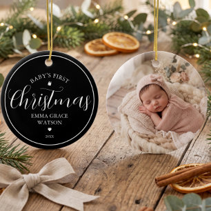 Baby's First Christmas Photo Keepsake Black Ceramic Tree Decoration