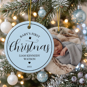 Baby's First Christmas Photo Keepsake Blue Ceramic Tree Decoration