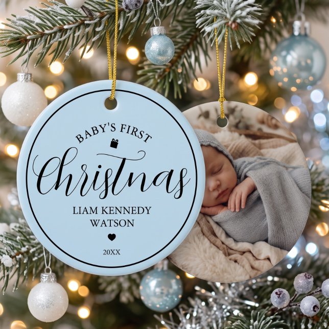 Baby's First Christmas Photo Keepsake Blue Ceramic Tree Decoration (Creator Uploaded)