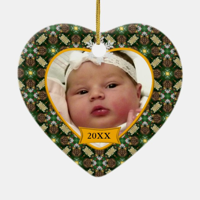 Baby's First Christmas Photo Keepsake Green Ceramic Tree Decoration (Back)
