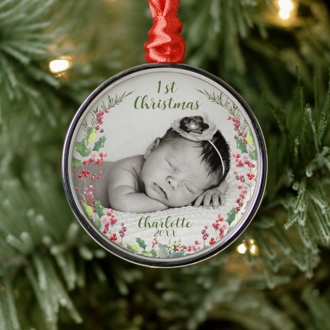 Baby's First Christmas, Photo, Keepsake Metal Tree Decoration (Tree)