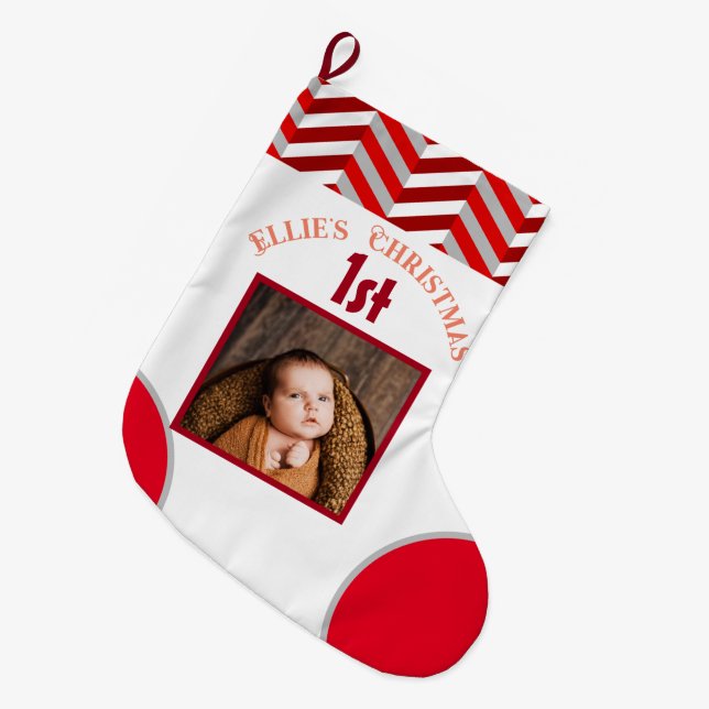 Baby's First Christmas Photo  Large Christmas Stocking (Front (Hanging))