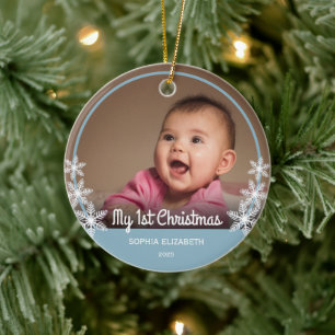 Baby's First Christmas Photo Light Blue Ceramic Tree Decoration