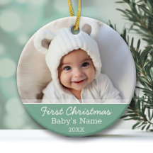 Baby's First Christmas Photo Mint Green Minimal