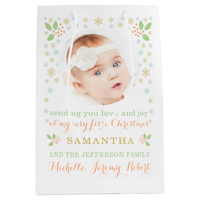 Baby's First Christmas Photo Modern Gift Bag (Front)