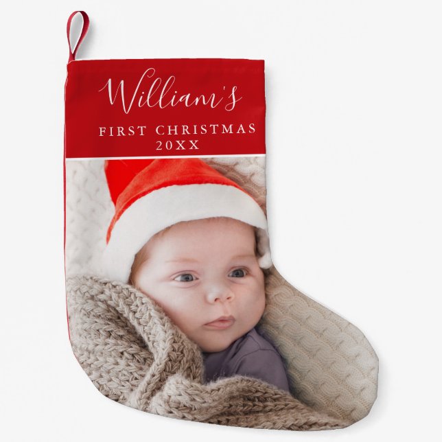 Baby's First Christmas Photo Name Small Christmas Stocking (Front)