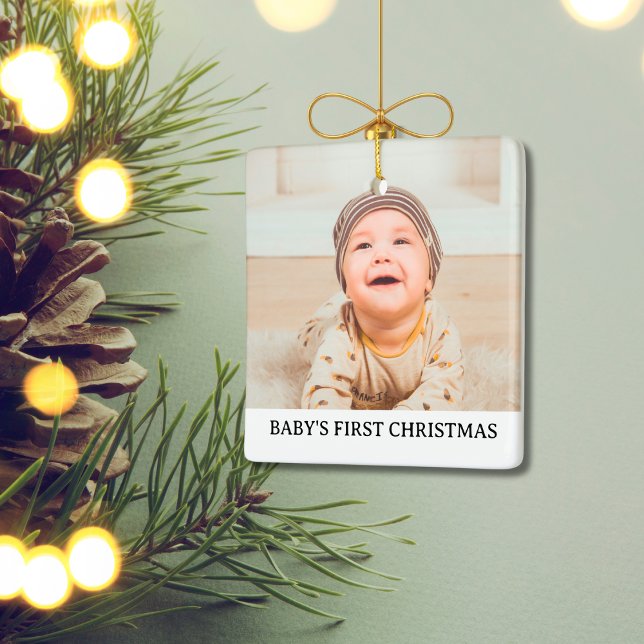 Baby's First Christmas Photo Name Year Ceramic Ornament (Creator Uploaded)
