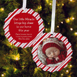 Baby's First Christmas Photo New Parent Peppermint Tree Decoration Card<br><div class="desc">New parents can commemorate your miracle baby's first Christmas with this sweet photo ornament with a classic red and white hand drawn peppermint stripe featuring a photo on one side and your text on the back.</div>
