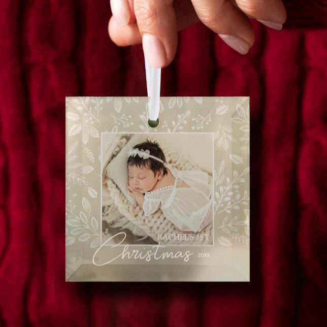 Baby's First Christmas Photo on Ivory Glass Tree Decoration (Creator Uploaded)