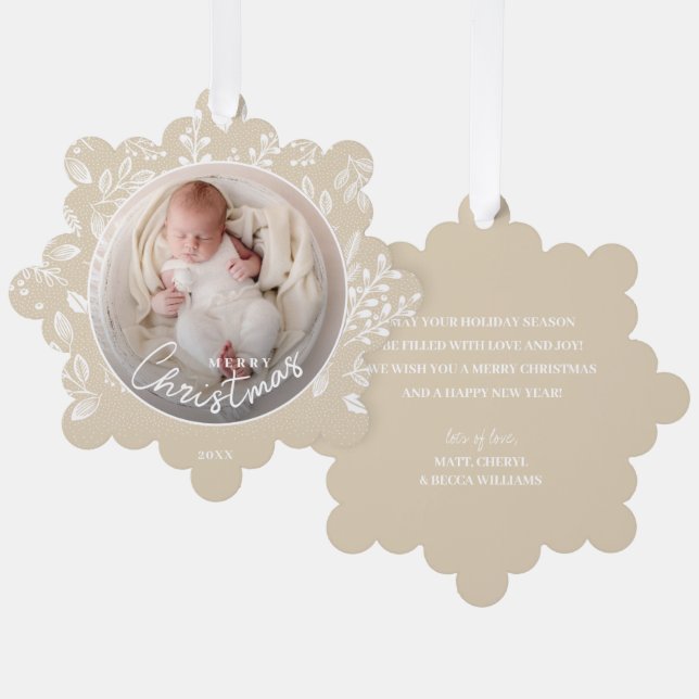 Baby's First Christmas Photo on Ivory Paper Tree Decoration Card (Front/Back)